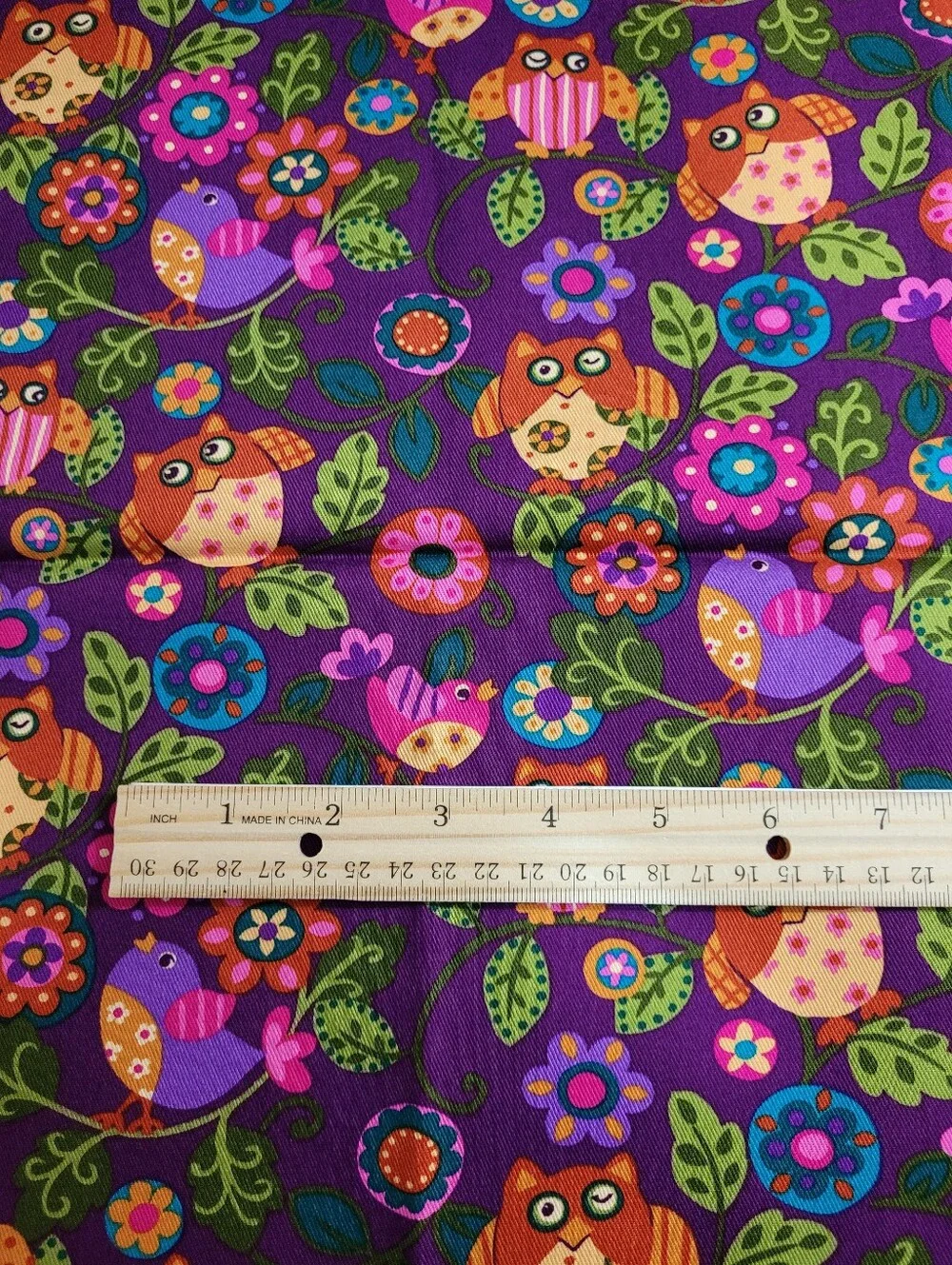 Purple Owl Bird Floral Sewing Fabric Unbranded 2+ Yard (1502)